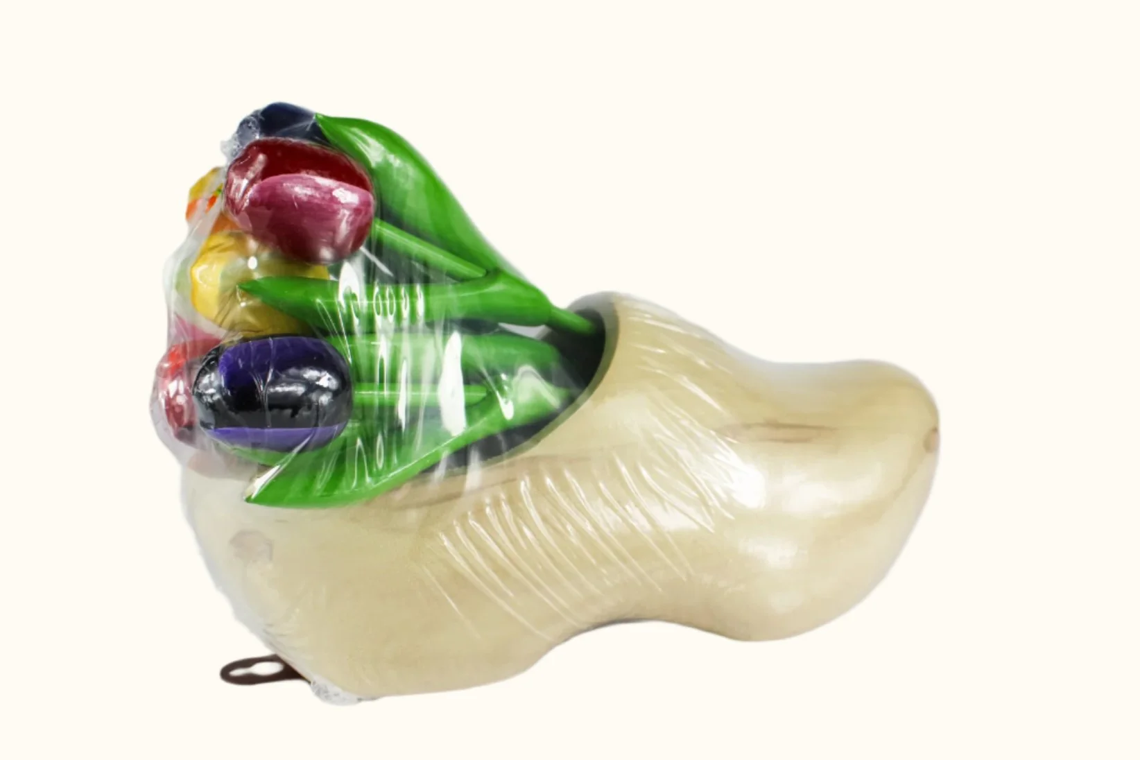 Dutch Groceries 9 Tulip Bouquet Small in Lacquered Wooden Shoe 25cm - Image 3