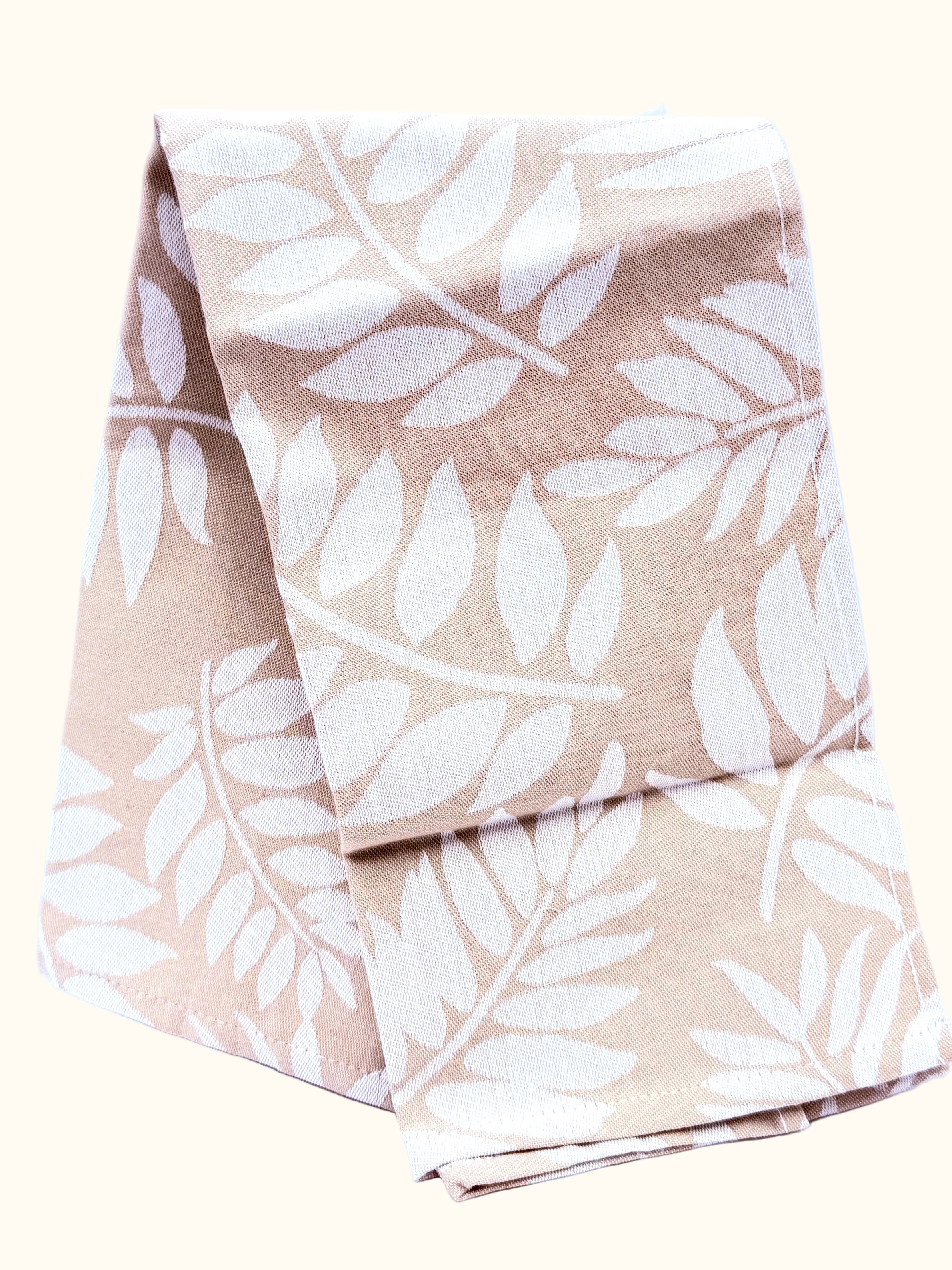 Hema Beige Leaf Tea Towel 65x65cm