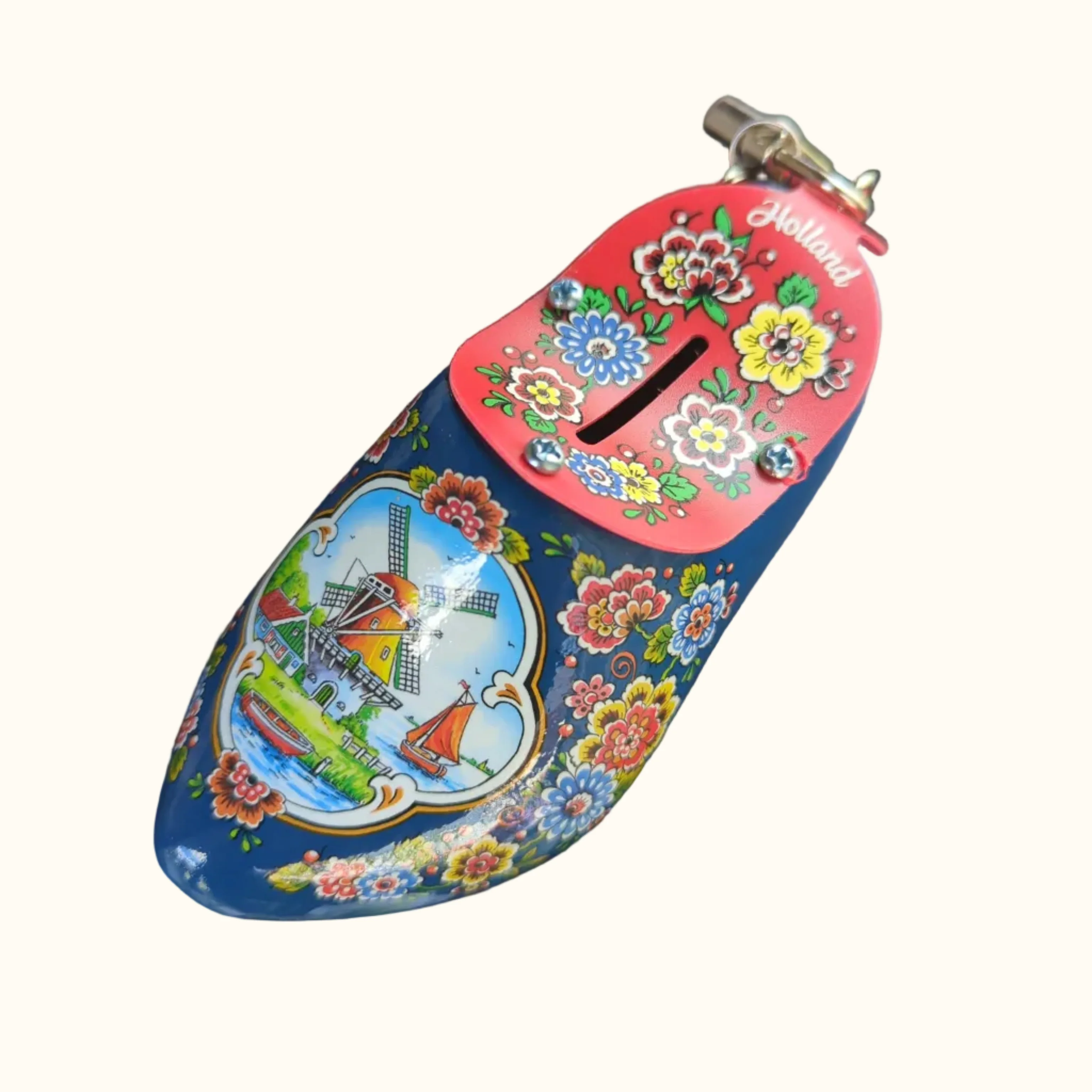Money Box Wooden Shoe Blue 14cm