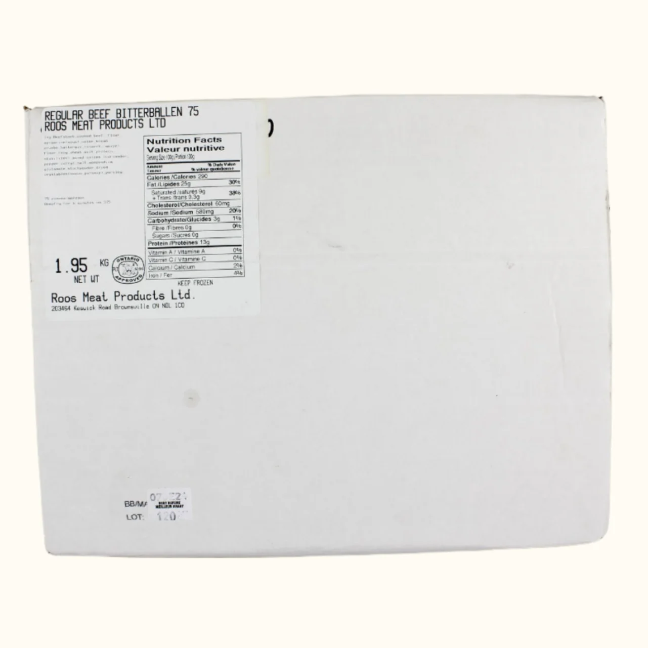 Roos Meat Products UNFRIED (REGULAR) Bitterballen Box Of 75