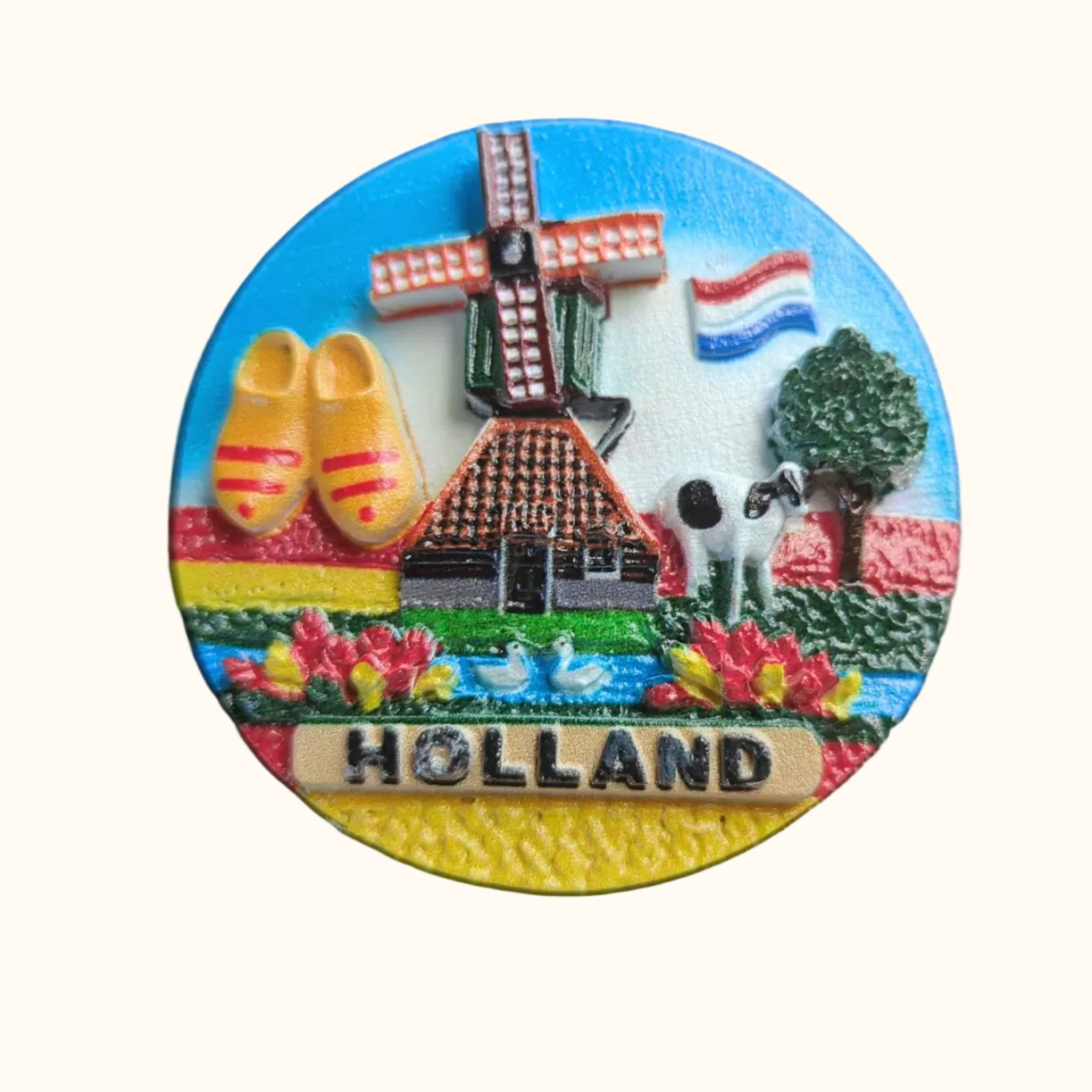 Round Magnet Holland 3D with Flag