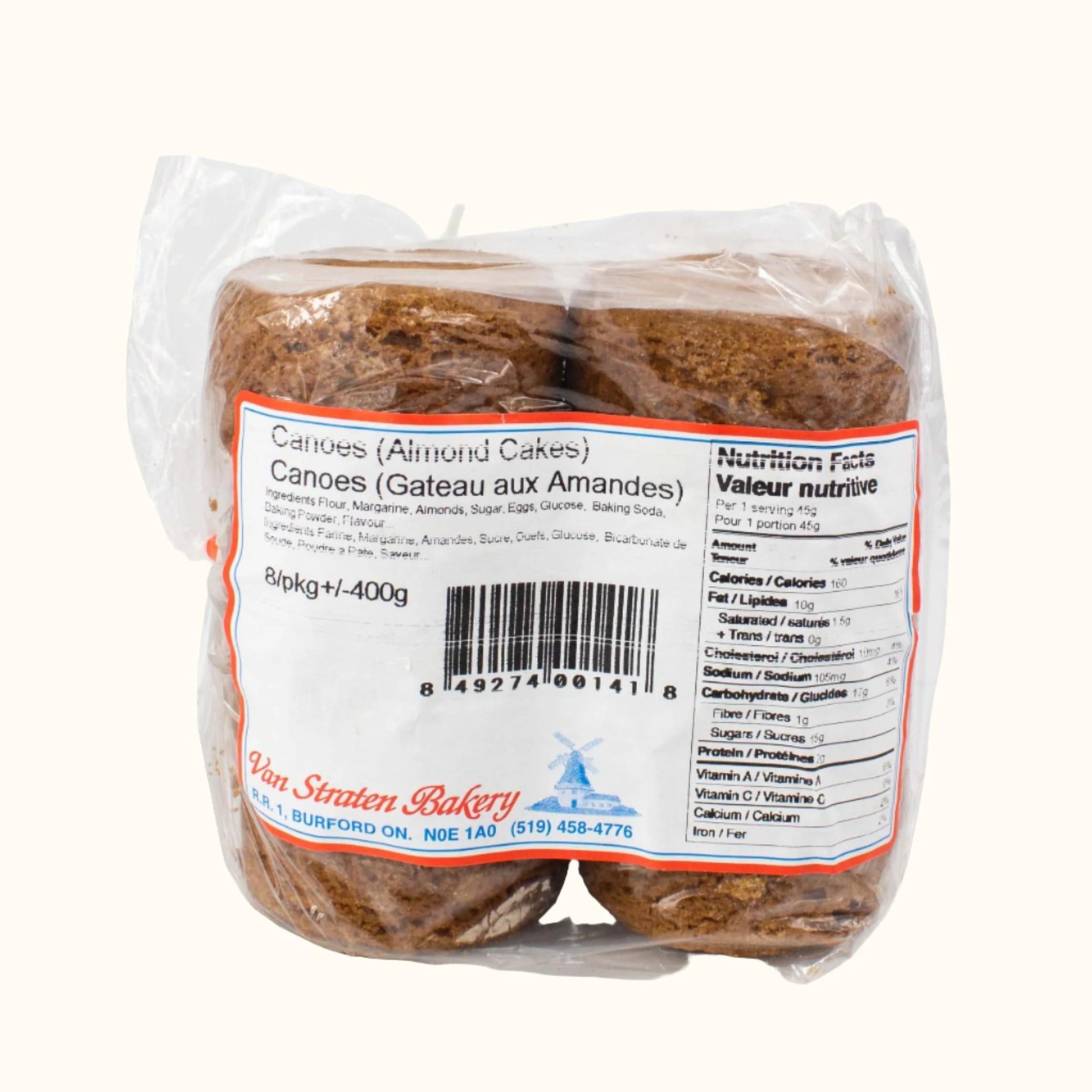 Van Straten Bakery Canoes Almond Cakes 8pc 400g
