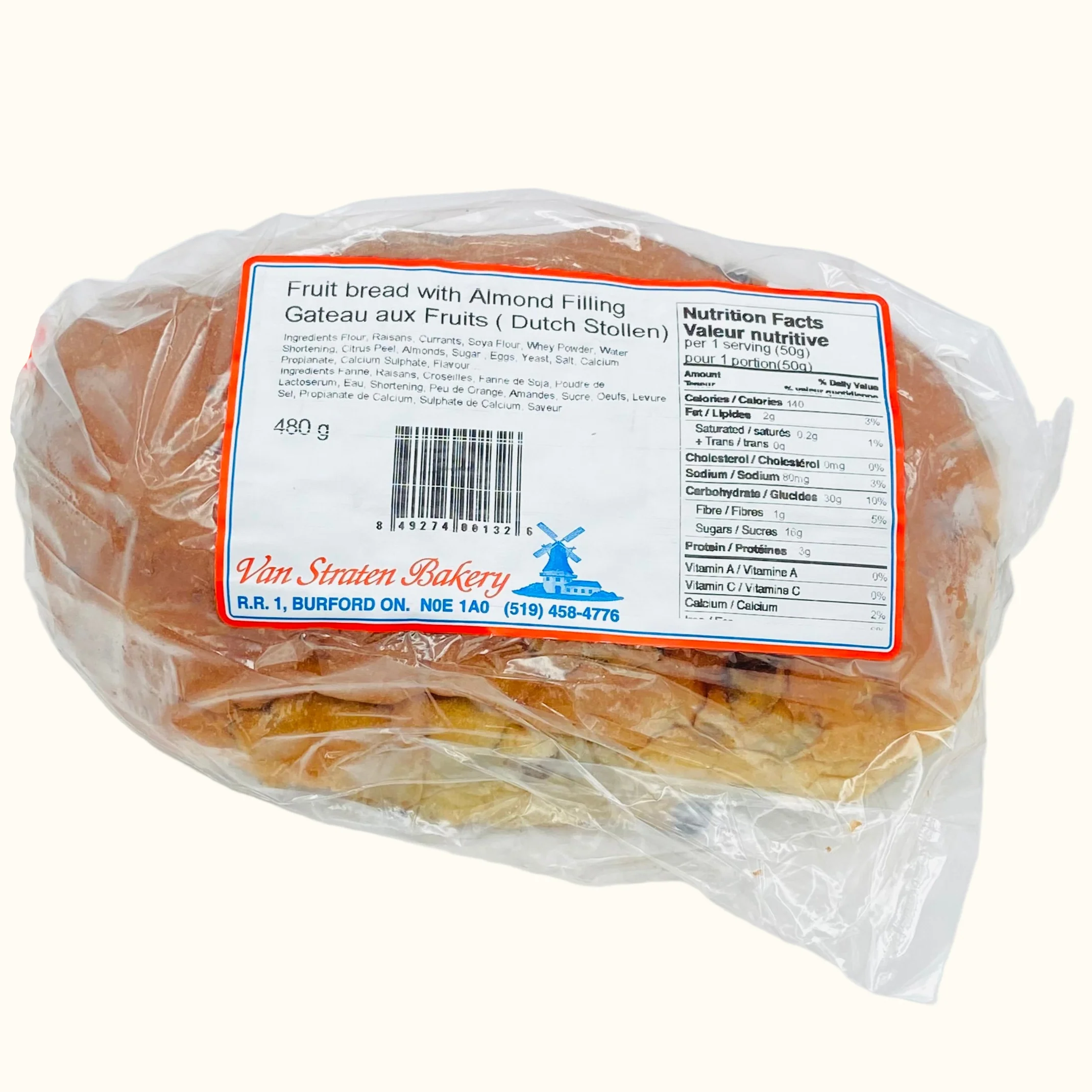 Van Straten Bakery Stollen with Almond Filling 480g